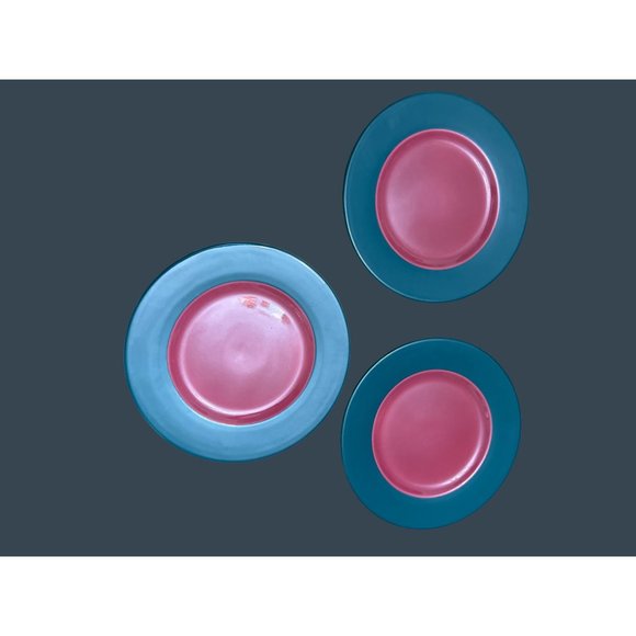 Pagnossin Treviso Ironstone Dark Green & Maroon 4 Pasta Bowls & 3 Salad Plates - Picture 3 of 13